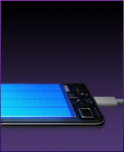 Carregamento turbo de 45 W com uma bateria de 5.110 mAh